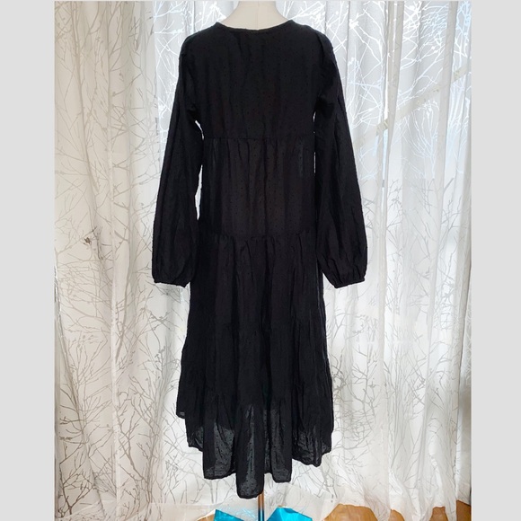 NATALIE MARTIN BLACK COTTON LONG SLEEVE TIERED MAXI DRESS - Picture 6 of 11